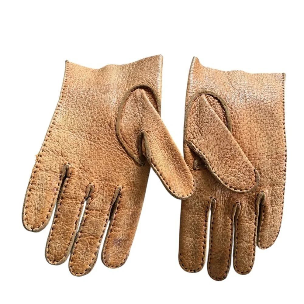 Fownes Genuine Pig Skin Driving Gloves Size 8 1/2 Brown Hand Stitched Casual VTG